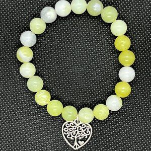 Butter Jade Tree of Life Heart Charm Beads Bracelet